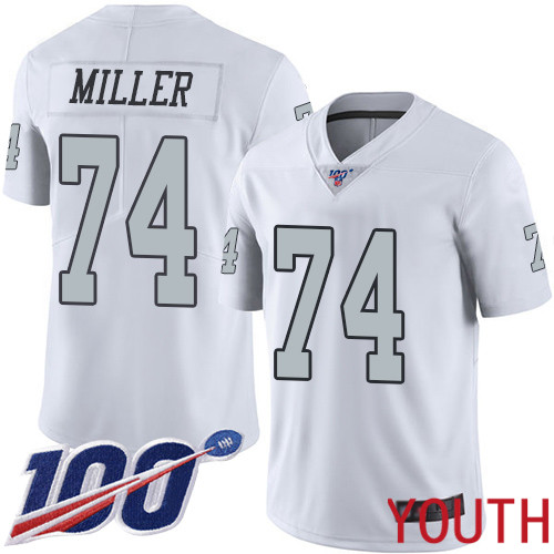 Oakland Raiders Limited White Youth Kolton Miller Jersey NFL Football 74 100th Season Rush Vapor Jersey